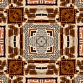 Brown safari animal print patchwork seamless pattern. Natural quilt clash damask style in brown printed fabric effect