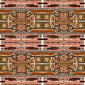 Brown safari animal print patchwork seamless pattern. Natural quilt clash damask style in brown printed fabric effect