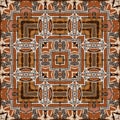 Brown safari animal print patchwork seamless pattern. Natural quilt clash damask style in brown printed fabric effect