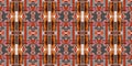 Brown safari animal print patchwork stripe seamless border pattern. Natural quilt clash style in brown printed fabric