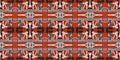 Brown safari animal print patchwork stripe seamless border pattern. Natural quilt clash style in brown printed fabric