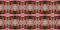 Brown safari animal print patchwork stripe seamless border pattern. Natural quilt clash style in brown printed fabric