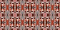 Brown safari animal print patchwork stripe seamless border pattern. Natural quilt clash style in brown printed fabric