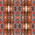 Brown safari animal print patchwork stripe seamless pattern. Natural quilt clash style in brown printed fabric effect