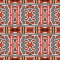 Brown safari animal print patchwork stripe seamless pattern. Natural quilt clash style in brown printed fabric effect