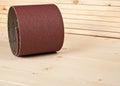 Brown sandpaper on wooden planks Royalty Free Stock Photo