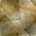 Brown seamless texture of old map of Treasure Island with a compass and manuscripts