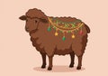 A brown sheep with thick, woolly fleece stands against a light background. It is Royalty Free Stock Photo