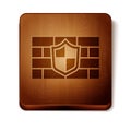 Brown Shield with cyber security brick wall icon isolated on white background. Data protection symbol. Firewall. Network Royalty Free Stock Photo