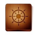 Brown Ship steering wheel icon isolated on white background. Wooden square button. Vector Royalty Free Stock Photo