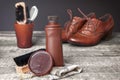 Brown shoeshine and brush for shoes protects