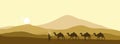 The brown silhouette of the caravan in the desert