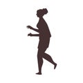 Brown silhouette of hurrying woman side view flat style, vector illustration