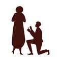 Brown silhouette of man on knee making marriage proposal flat style