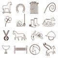 Brown simple horse theme outline icons set eps10