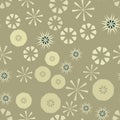 Brown simple seamless pattern for design. Vector background with geometric stars and flowers. Circular colorful texture