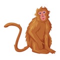 Brown Sitting Monkey as Bali Traditional Cultural Attribute Vector Illustration