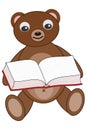 The brown sitting teddy bear reading a book