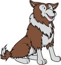Brown Sitting Wolf Cartoon Color Illustration