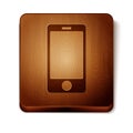 Brown Smartphone, mobile phone icon isolated on white background. Wooden square button. Vector Illustration Royalty Free Stock Photo