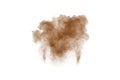 Brown smoke on white background. Brown dust particle exhale in the air