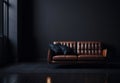 brown sofa in empty dark interior. Generative AI Royalty Free Stock Photo