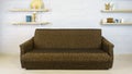 Brown sofa put on white brick wall background. Interior concept Royalty Free Stock Photo