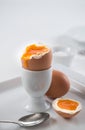 Brown soft-boiled open egg for breakfast