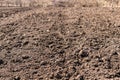 Brown soil field plowed ready to be cultivated Royalty Free Stock Photo