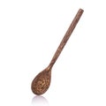 Brown spoon made from palm wood. Studio shot isolated on white Royalty Free Stock Photo