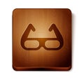 Brown Sport cycling sunglasses icon isolated on white background. Sport glasses icon. Wooden square button. Vector