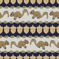 Brown Squirrels, Leaves, and Acorns on Blue and Beige Stripes Seamless Repeat Pattern. Background for textiles, cards Royalty Free Stock Photo