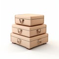 Brown Stacked Suitcases In Light Beige Style - 3d Forced Perspective