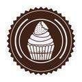 brown stamp with cupcake with strawberry in round frame