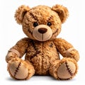 Brown Stitched Teddy Bear Plush Toy on White Background Royalty Free Stock Photo