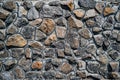 Brown stone background texture, free space. Stone tile floor paving fragment. Stone wall surface with cement