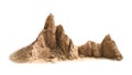 Brown stone mountain and abstract texture isolated on pure white background. Termite mound or arid solid with geology concept