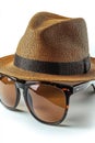 Summer Style: Straw Fedora Hat and Tortoiseshell Sunglasses Royalty Free Stock Photo
