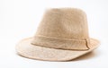 A brown straw hat on white background