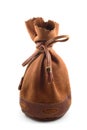 Brown suede pouch on white background