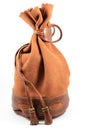 Brown suede pouch on white background