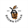 Brown sugar bubble tea logo. simple cute cup