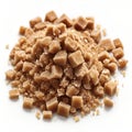 brown sugar cubes on white background