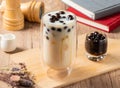 Brown Sugar Pearl Thick Soy Milk served in glass isolated on table top view of asian food Royalty Free Stock Photo