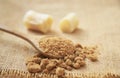 Brown sugar powder from fresh organic sugar cane for being cooking ingredients for healthy eating. selective focus Royalty Free Stock Photo