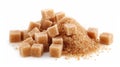 Brown sugar and sugar cubes isolated