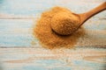 Brown sugar in a woden spoon Royalty Free Stock Photo