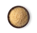 Brown sugar in wood bowl on white background. Top view Royalty Free Stock Photo