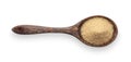 Brown sugar in wood spoon  on white background. Top view Royalty Free Stock Photo