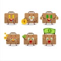 Brown suitcase cartoon character with cute emoticon bring money